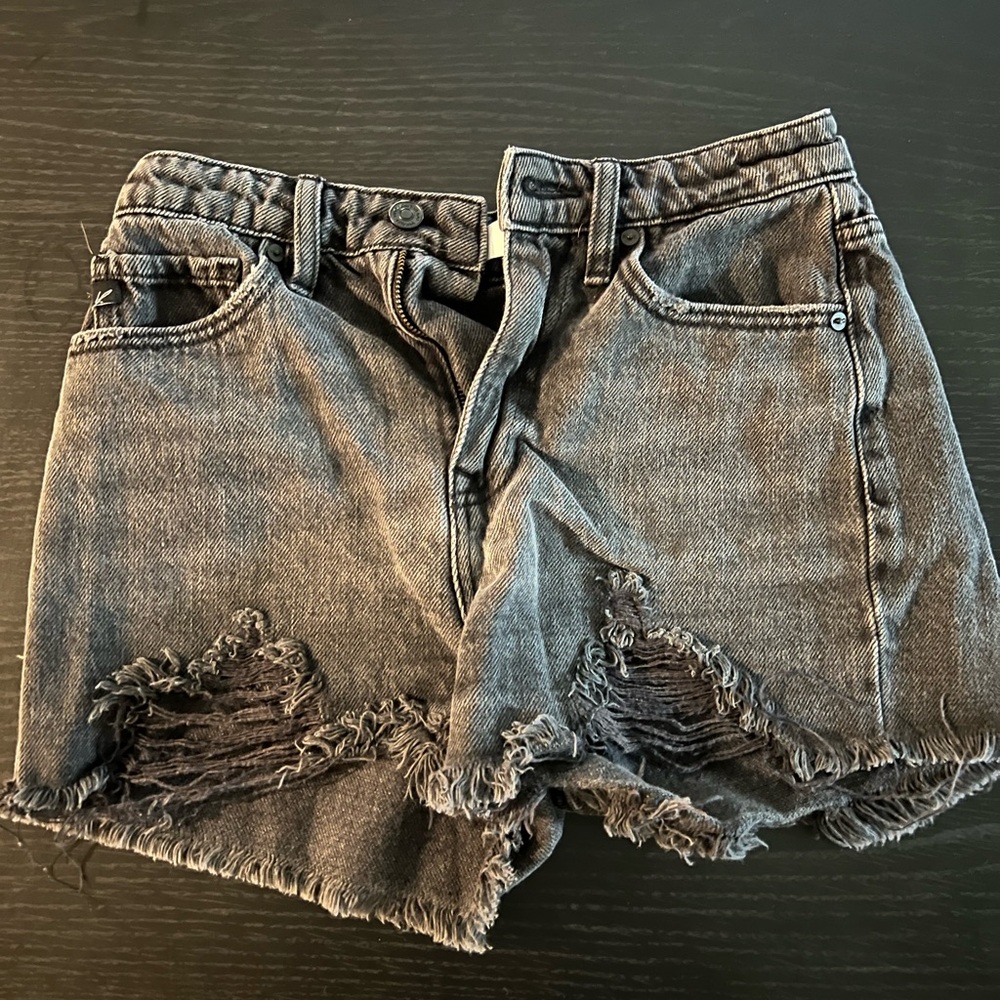 Black Distressed Jean Shorts with Frayed Hem